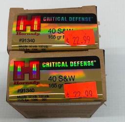 Hornady Critical Defense 165gr 40 S&W - 4 Boxes, 80 Total Rounds