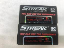 Streak Visual Ammunition 45 Auto 230gr TMC - 2 Boxes, 40 Total Rounds