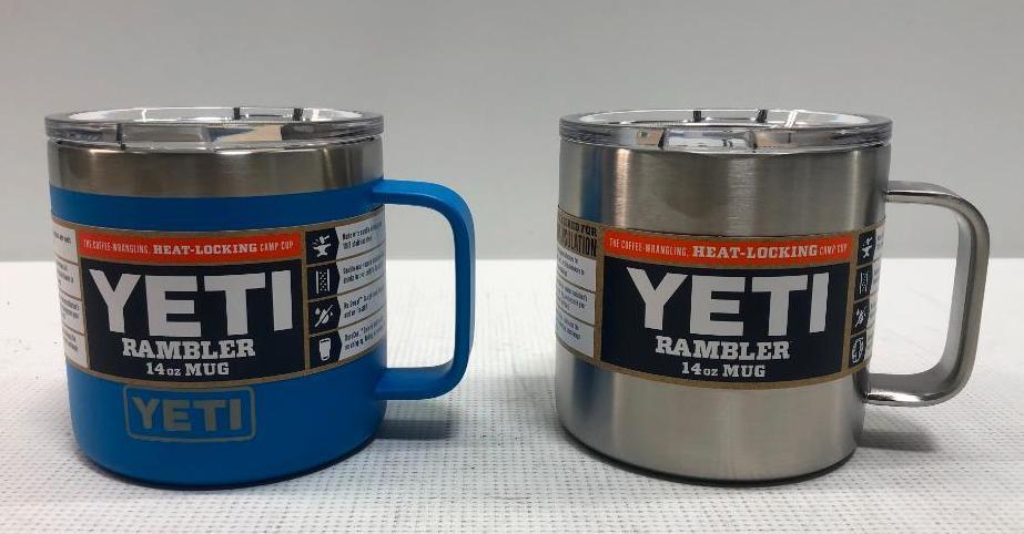 2 Items: YETI Rambler 14oz Mug, Stainless and Tahoe Blue