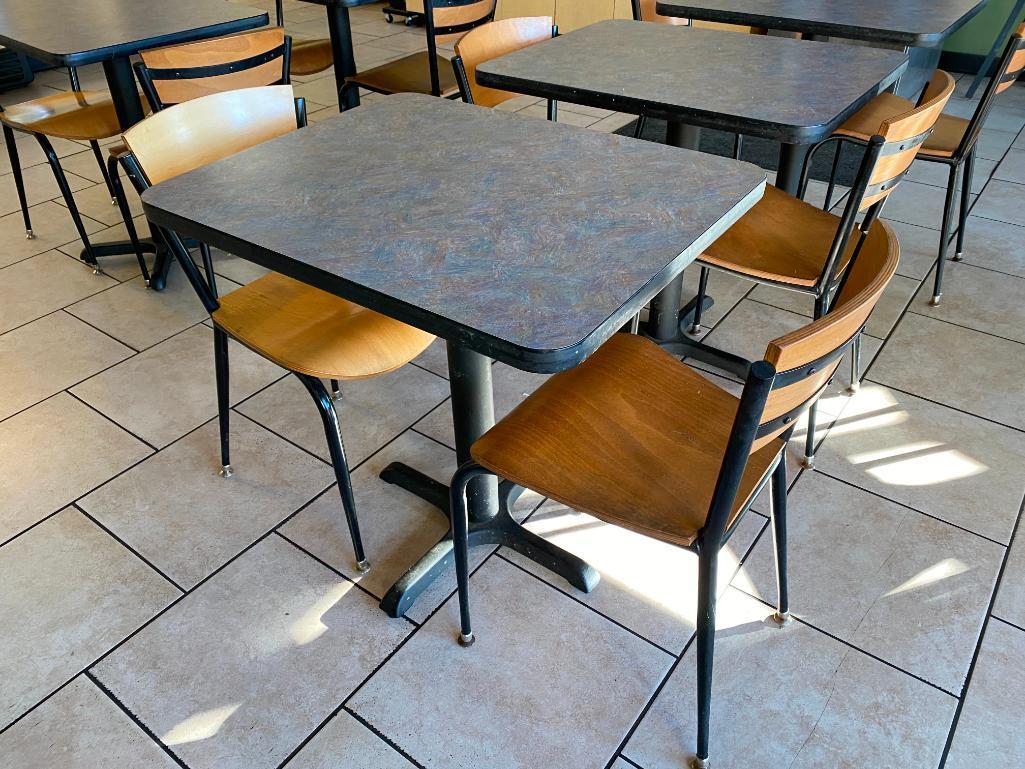 Restaurant Table & 2 Chairs, Pedestal Base, Laminate Top, Tables 30in x 24in & 29.5in H