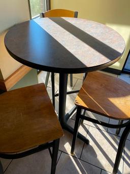 High Top Pub Table (29in x 43in) w/ 2 Bar Stools/Pub Chairs, Metal Bases, Laminate Tops, Sides,