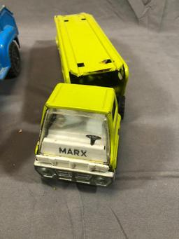 Marx Car Carrier 13 Long and Hubley 926 L Truck 12'' and Tonka T-6 Caterpillar 20'' Long