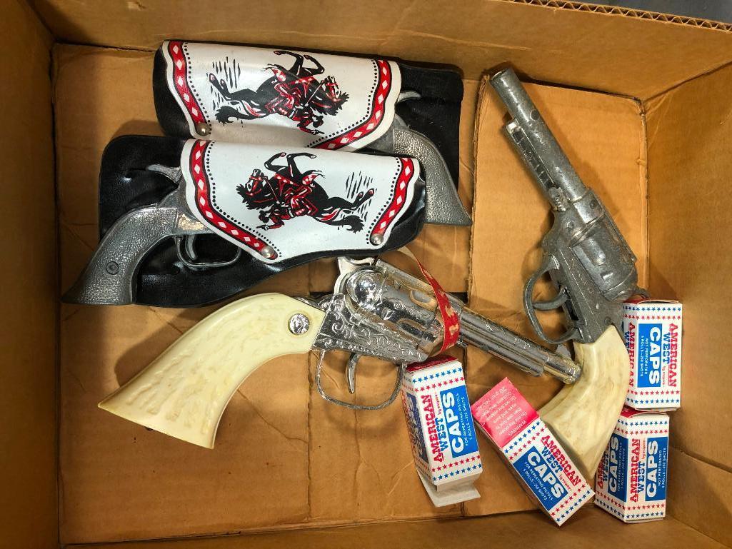 Box of Small Cap Guns, Caps Top Guns Jr and More