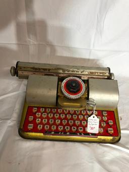 Vintage Tin Toys, Typewriter, Train, Tin Patrol Car