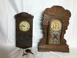 Ansonia Kitchen Clock (Top Wood Cracked), Older Clock & Pendulum/Key