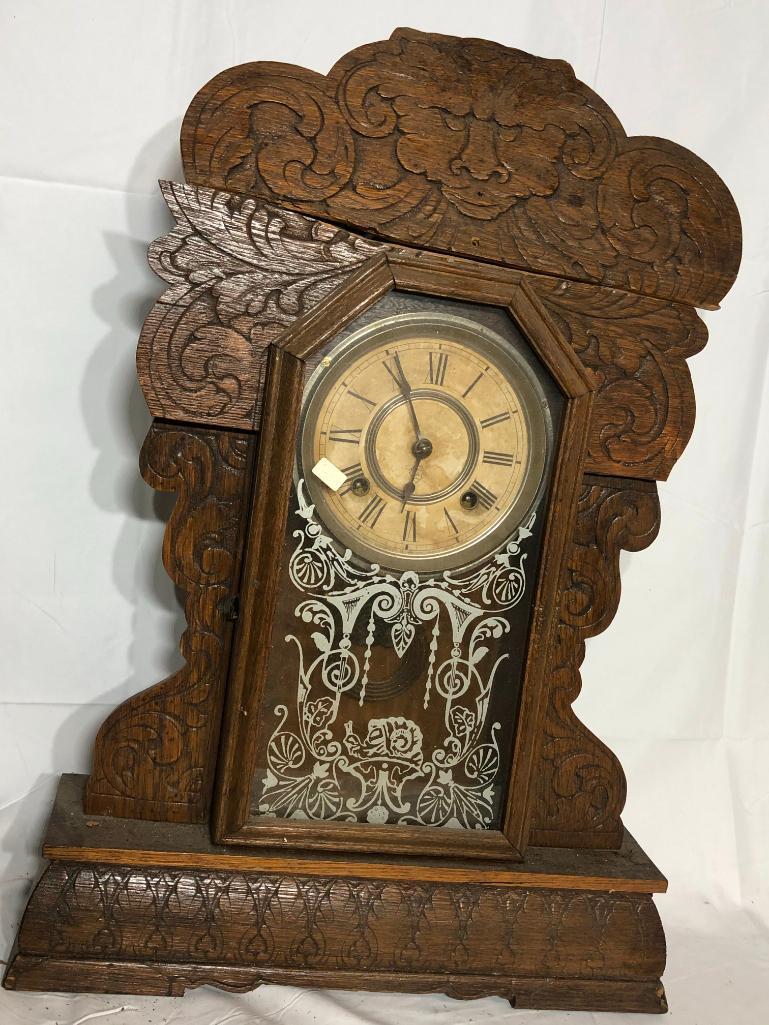 Ansonia Kitchen Clock (Top Wood Cracked), Older Clock & Pendulum/Key