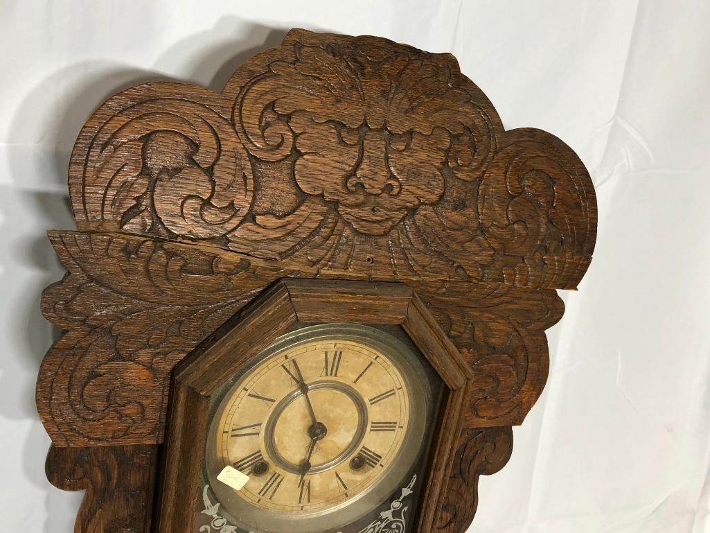 Ansonia Kitchen Clock (Top Wood Cracked), Older Clock & Pendulum/Key