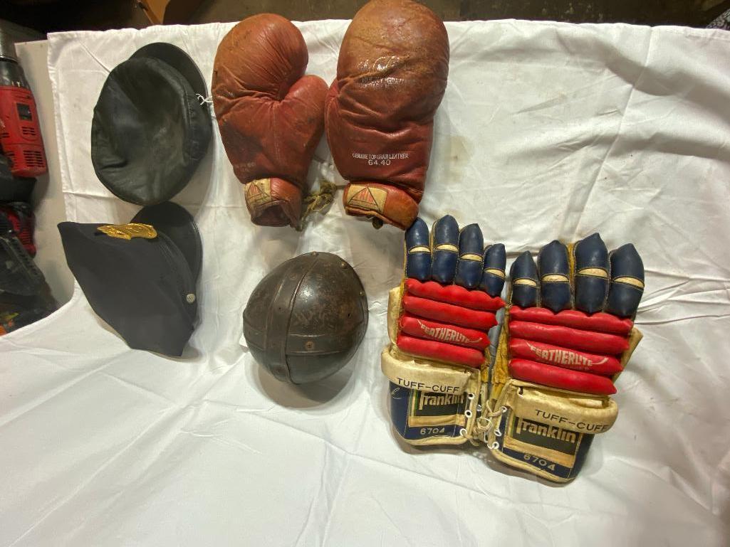 Vintage Security Officer Hat, Motorcycle Hat, Helmet, Boxing Gloves