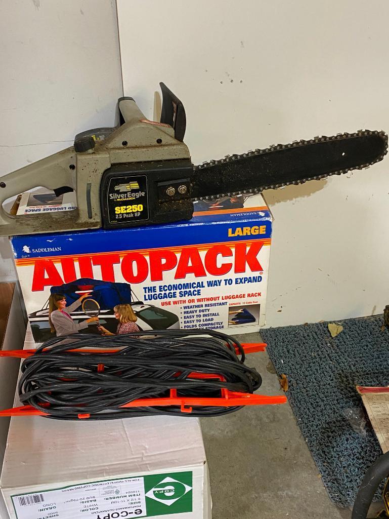 McColluch Silver Eagle SE250 Electric Chain Saw, Electrical Cord and Autopack Large Luggage Auto