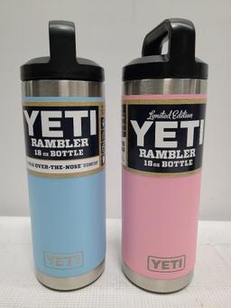 (2) YETI Rambler 18 oz Bottles - LE Light Pink & Sky Blue