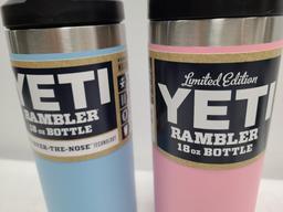 (2) YETI Rambler 18 oz Bottles - LE Light Pink & Sky Blue