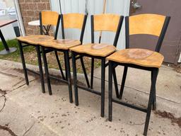 Lot of 4 Bar Stools, Metal Frames, Wooden Seats and Backs, Need to Be Refinished