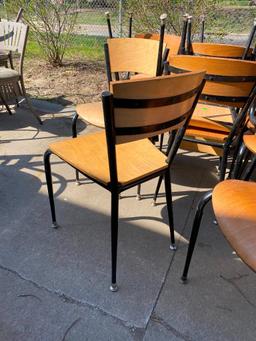 Lot of 17 Restaurant Chairs, Metal Frame, Wooden Seat & Back