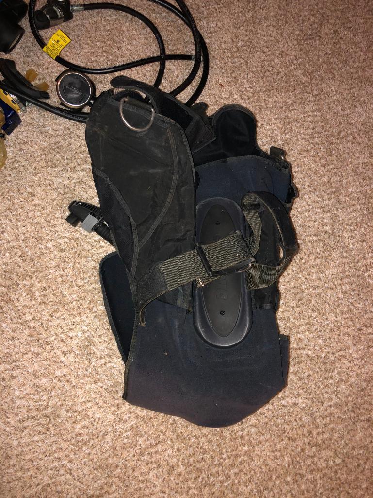 Scuba Diving Gears - BCD, Size 10 Shoes, Size Large Fins, XL Suit, 2 Regulators, Weights, Mask &