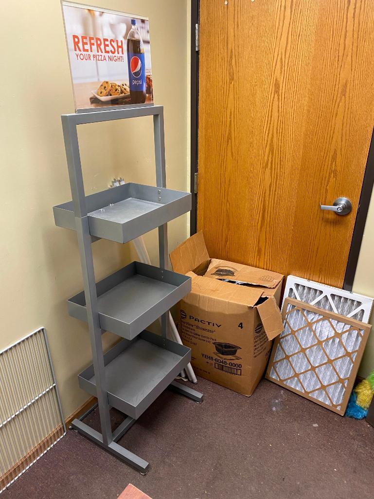 2 Metal Merchandisers, File Cabinet, Shelving Unit