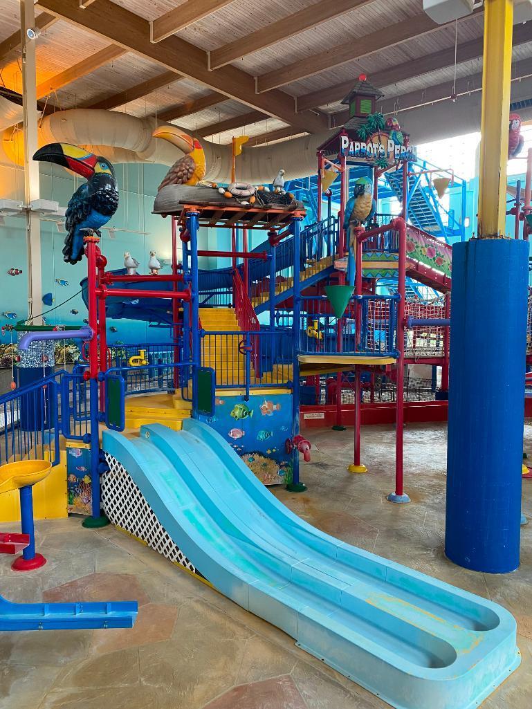 Indoor Water Park Main Structure, Includes Several Slides, Water Cannons, Stairs, Platforms,