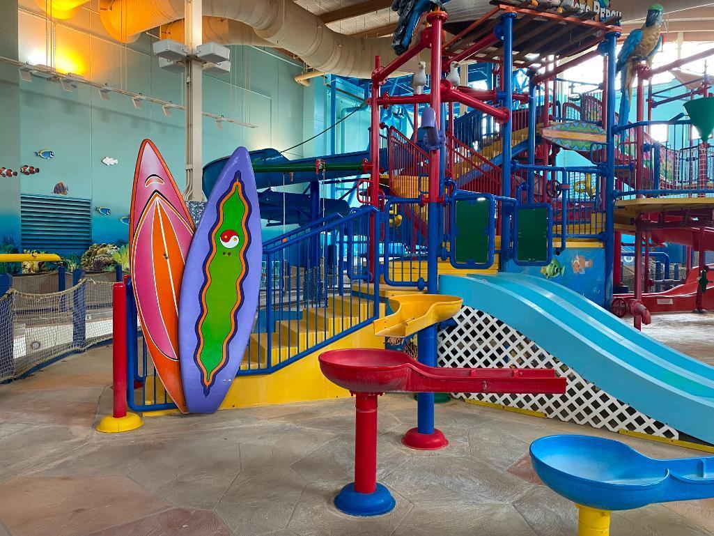 Indoor Water Park Main Structure, Includes Several Slides, Water Cannons, Stairs, Platforms,