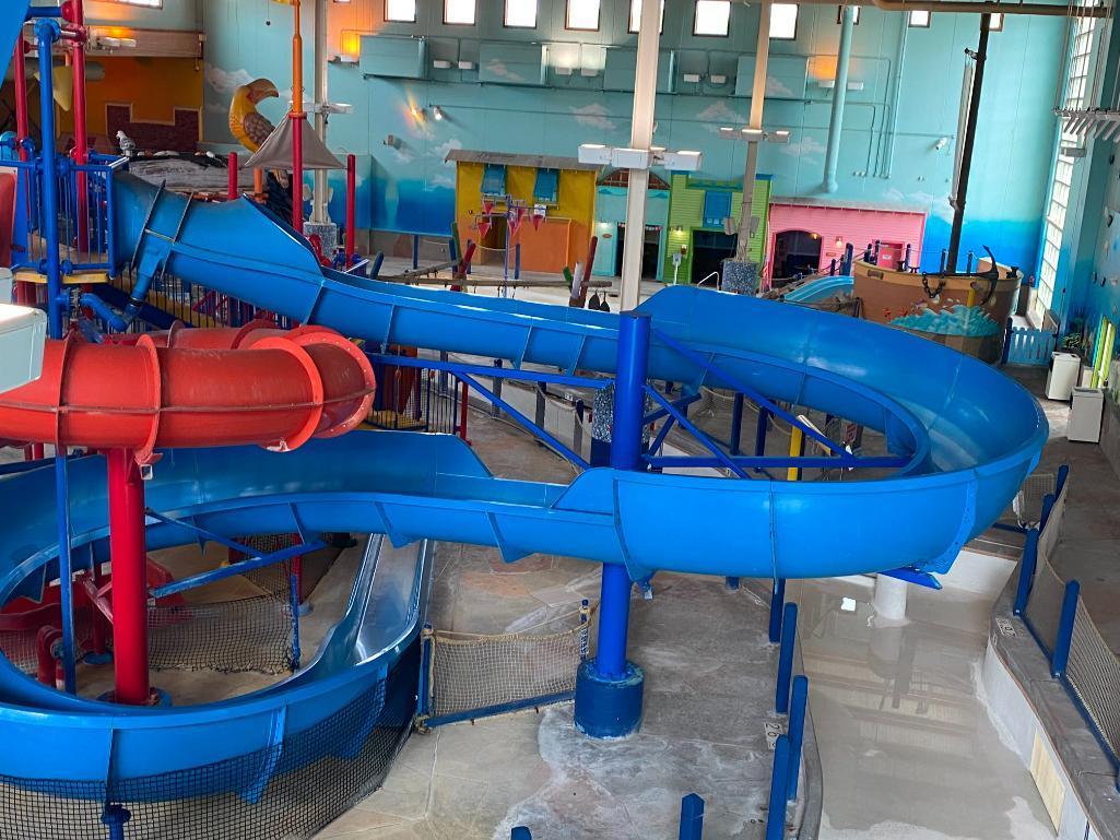 Indoor Water Park Main Structure, Includes Several Slides, Water Cannons, Stairs, Platforms,