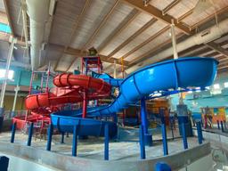 Indoor Water Park Main Structure, Includes Several Slides, Water Cannons, Stairs, Platforms,