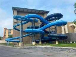 Three Outdoor / Indoor Heavy Duty Water Slides w/ 3 Interior Chutes, Huge Platform w/ Entrance