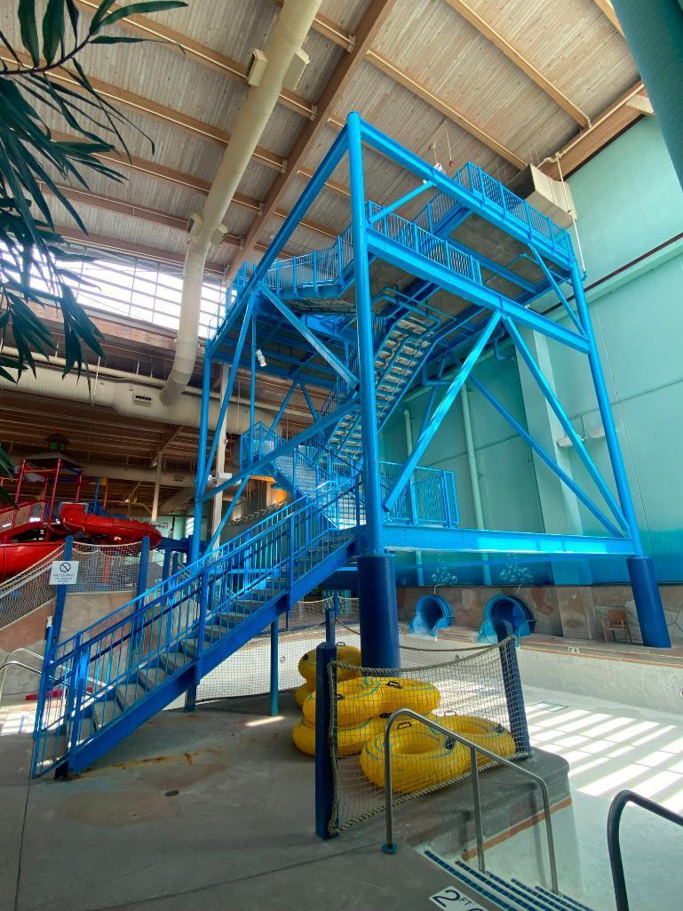 Three Outdoor / Indoor Heavy Duty Water Slides w/ 3 Interior Chutes, Huge Platform w/ Entrance