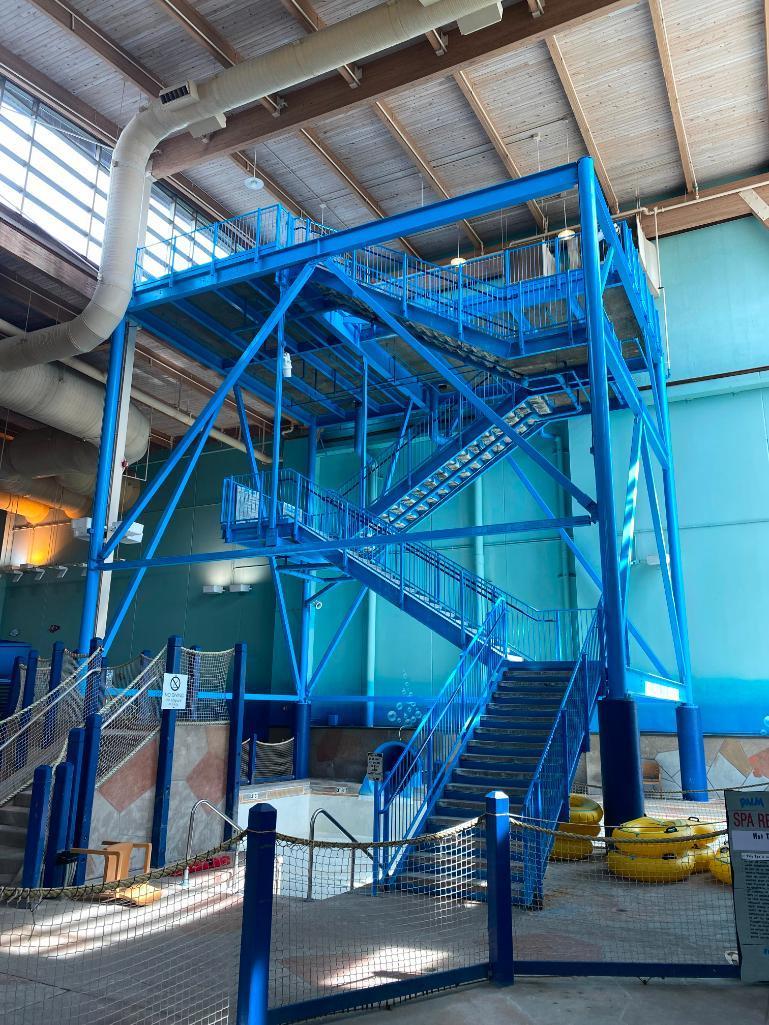 Three Outdoor / Indoor Heavy Duty Water Slides w/ 3 Interior Chutes, Huge Platform w/ Entrance