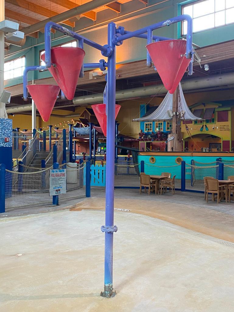 Splash Park Water Dump Feature, Steel Pipe w/ Extensions and Cones that Dump Water when Filled