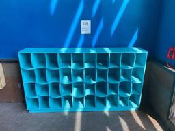 Aqua Painted Wooden Cube Style Storage Cabinet, Waved Water Design