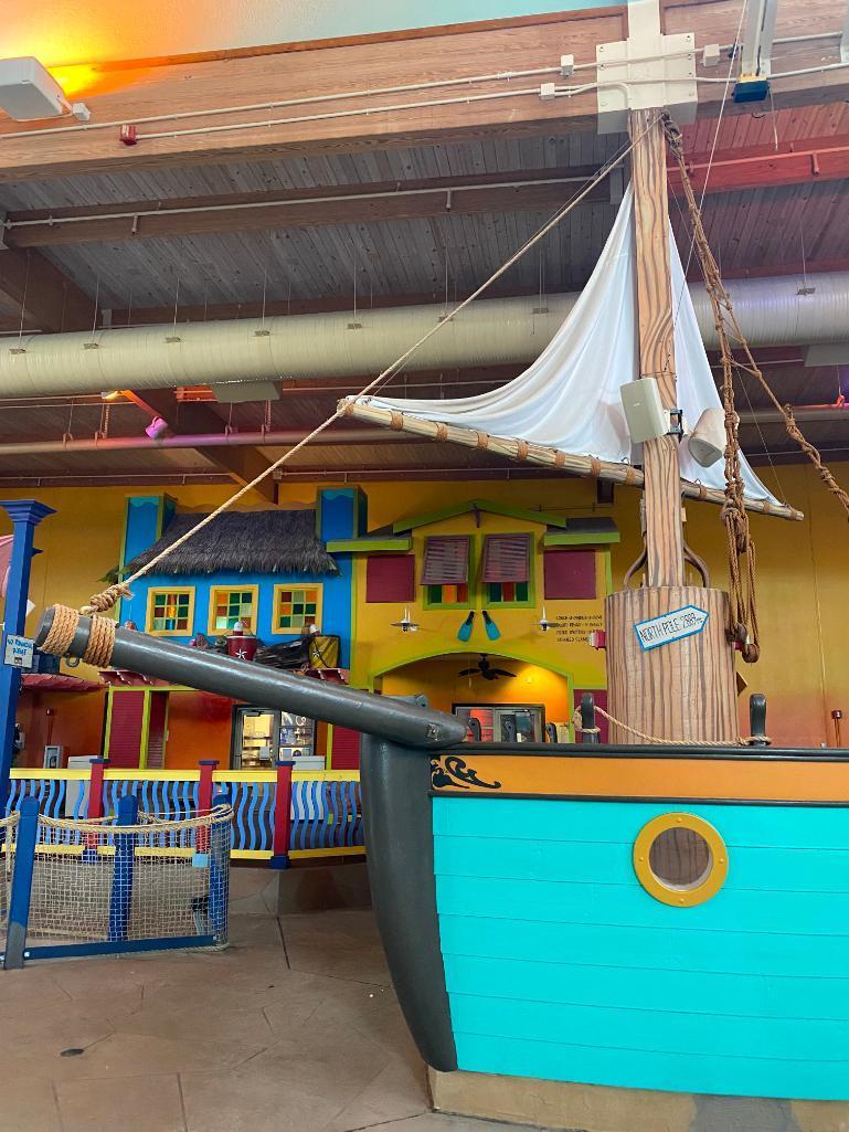 Large Decorative Pirate Ship w/ Bench Seating, Mast, Sail, Signs, Portholes