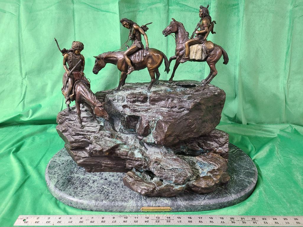 "Indian Scouting Party" Inspired by C. M. Russell 66/500 - Bronze Fountain Sculpture on Stone Base