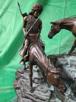 "Indian Scouting Party" Inspired by C. M. Russell 66/500 - Bronze Fountain Sculpture on Stone Base