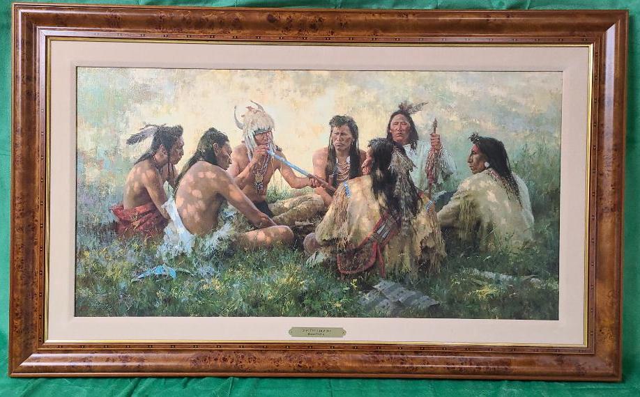 "Crow Pipe Ceremony" by Howard Terpning Signed and Numbered 264/975 38" x 19 5/8"