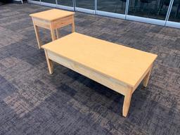 Solid Wood Coffee Table and End Table, University Loft Co. 48in x 24in x 17in H & 21in x 21in x 24in