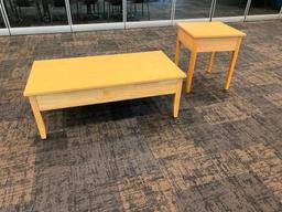 Solid Wood Coffee Table and End Table, University Loft Co. 48in x 24in x 17in H & 21in x 21in x 24in