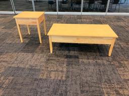 Solid Wood Coffee Table and End Table, University Loft Co. 48in x 24in x 17in H & 21in x 21in x 24in