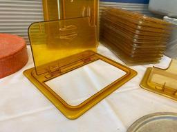 Kitchen Supplies; (12) Cambro 30HPLN Hinged 1/3 Size Food Pan Lids, (3) 20HPLN Hinged 1/2 Size Food