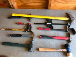 Hammers & Clamps, Pry Bar, Axe, Several Types of Hammers, Pry Bar, 2 Clamps