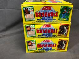 (3) SCORE 1990 Major League Baseball Wax Packs - (16) Player Cards & (1) Magic Motion Trivia Cards