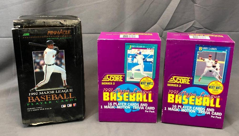 Total 3 Boxes - (2) SCORE 1991 Major League Baseball 17 Per Pack & PINNACLE 1992 Premier Edition