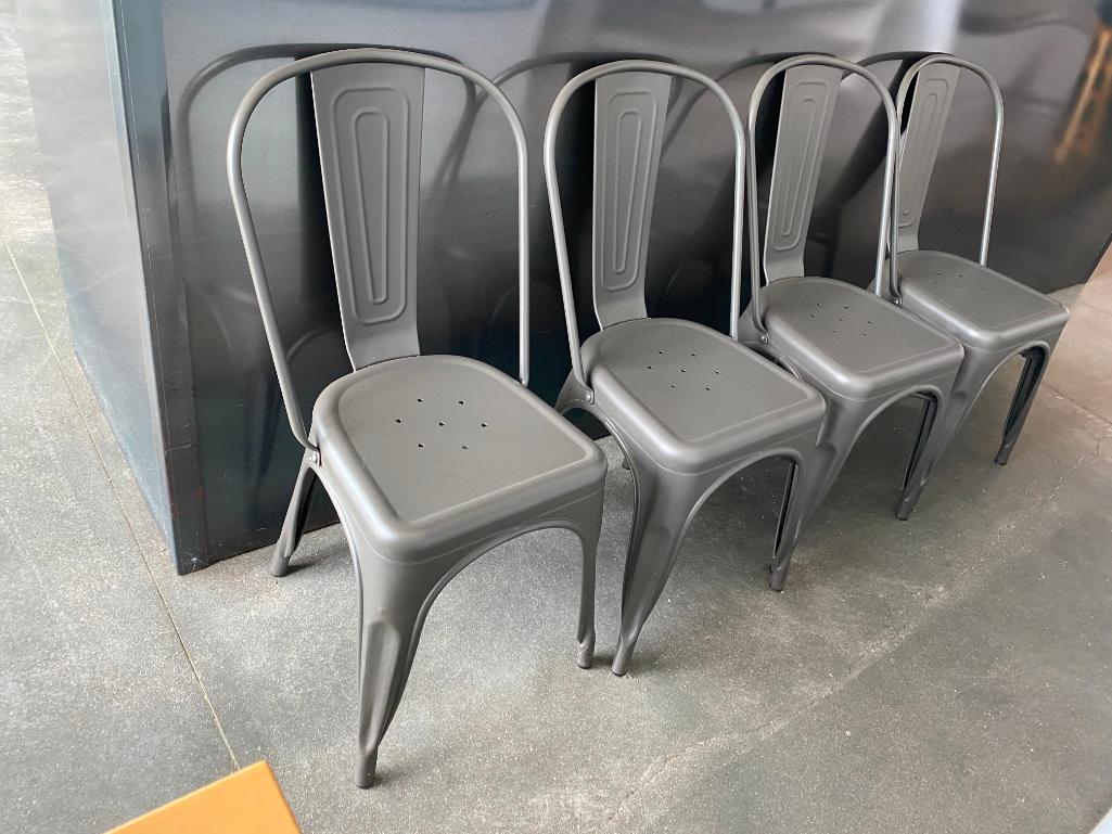 4 Metal Restaurant Chairs, Gun Metal Grey, Sold by the Chair Times 4