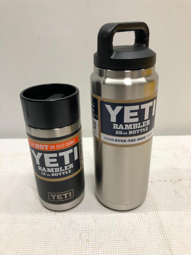 2 YETI Rmabler 26oz Bottle Stainless Steel, YETI Rambler 12oz Bottle Black