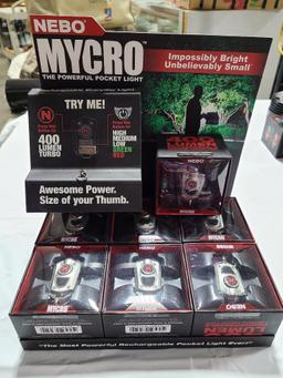 (7) NEBO MYCRO Pocket Flashlights Silver w/ Display Stand