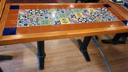 Aztec Tile Top Restaurant Tables w/ Double Pedestal Base 25in x 60in