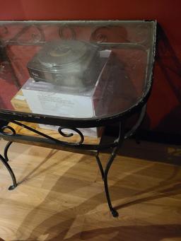 Wrought Iron Glass Top Side Table 30in x 22in x 30in H w/ Chair