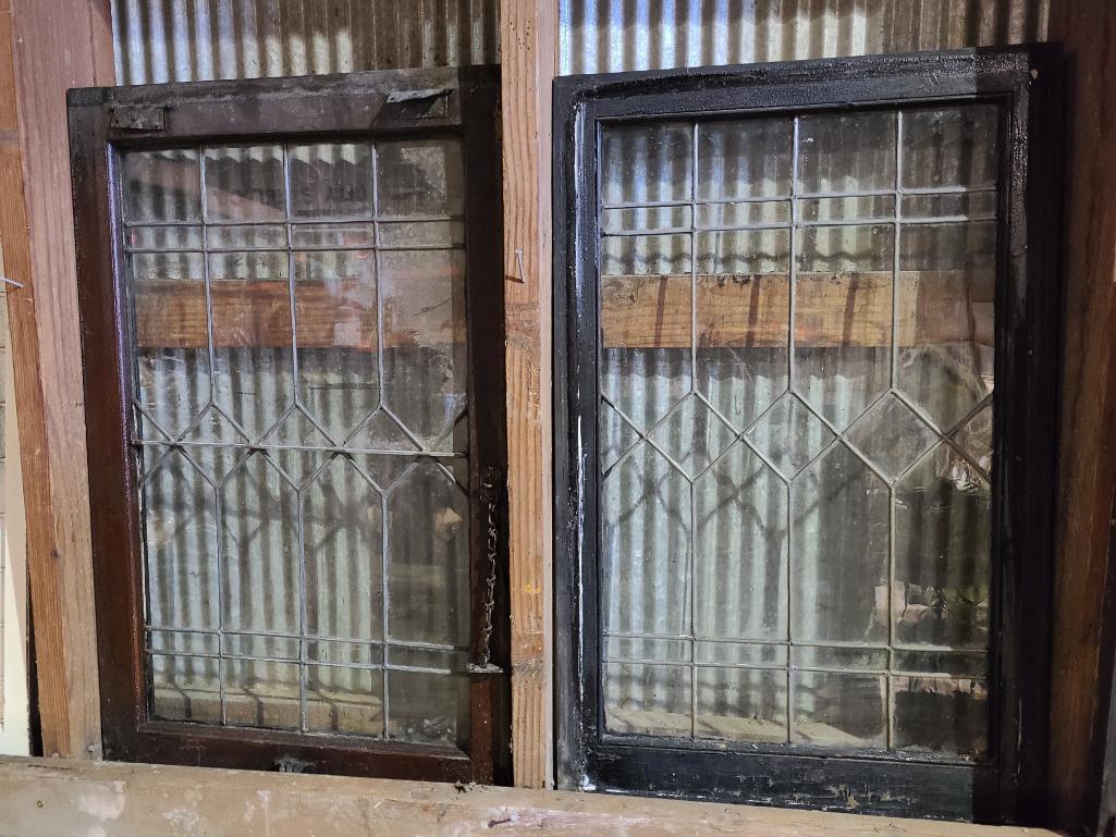 Pair of Antique Leaded Glass Windows, 22in x 34in