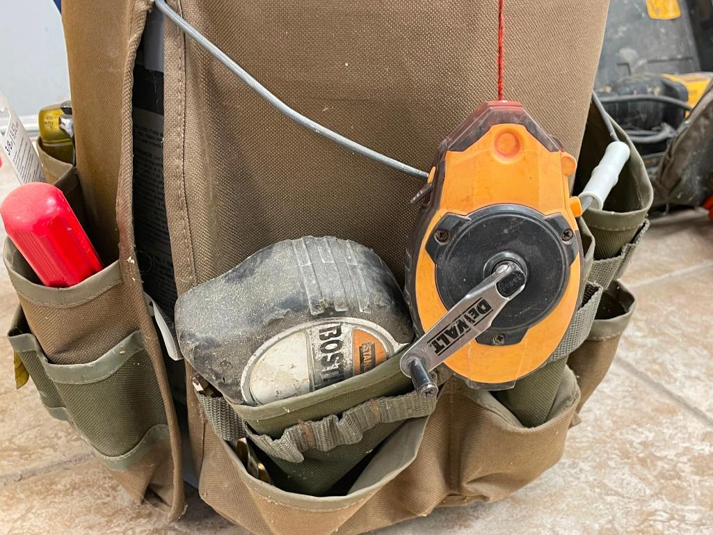 Mop Bucket, Tool Belts, Tool Bucket w/ Misc. Tools, Chalk Line, Tape Measure