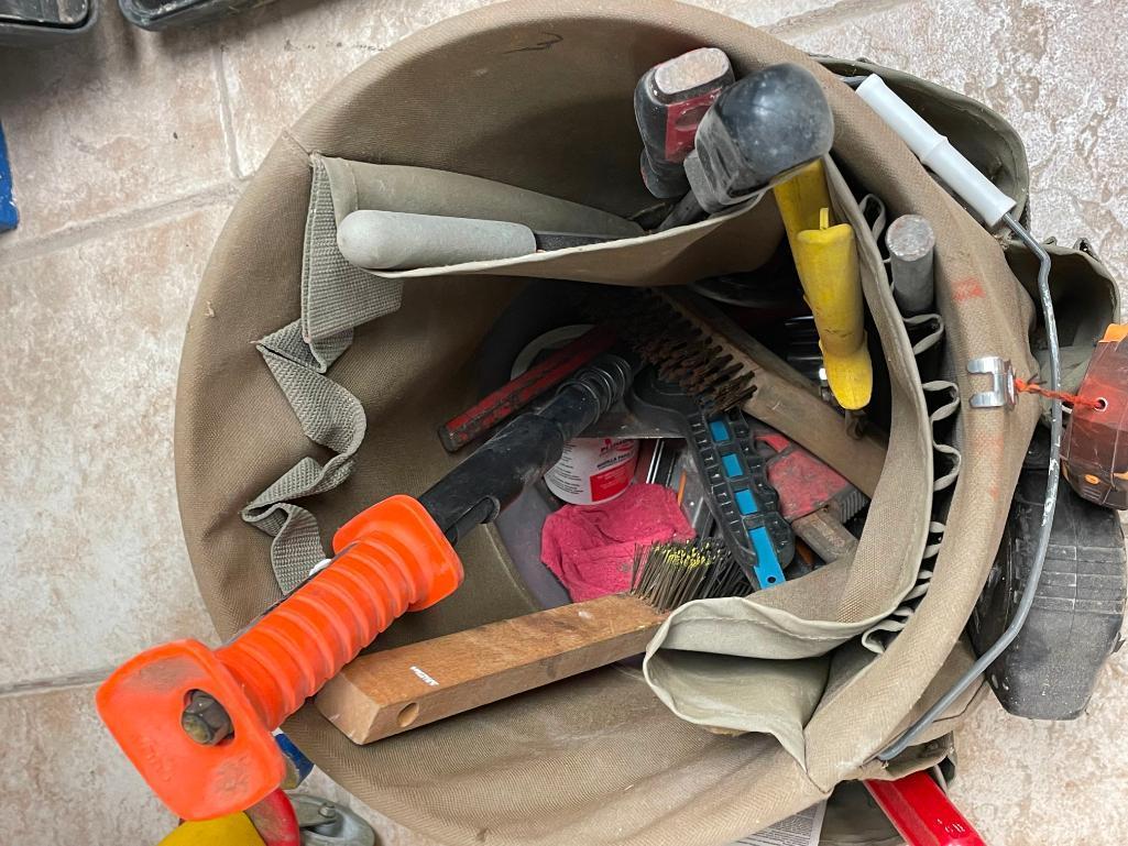 Mop Bucket, Tool Belts, Tool Bucket w/ Misc. Tools, Chalk Line, Tape Measure