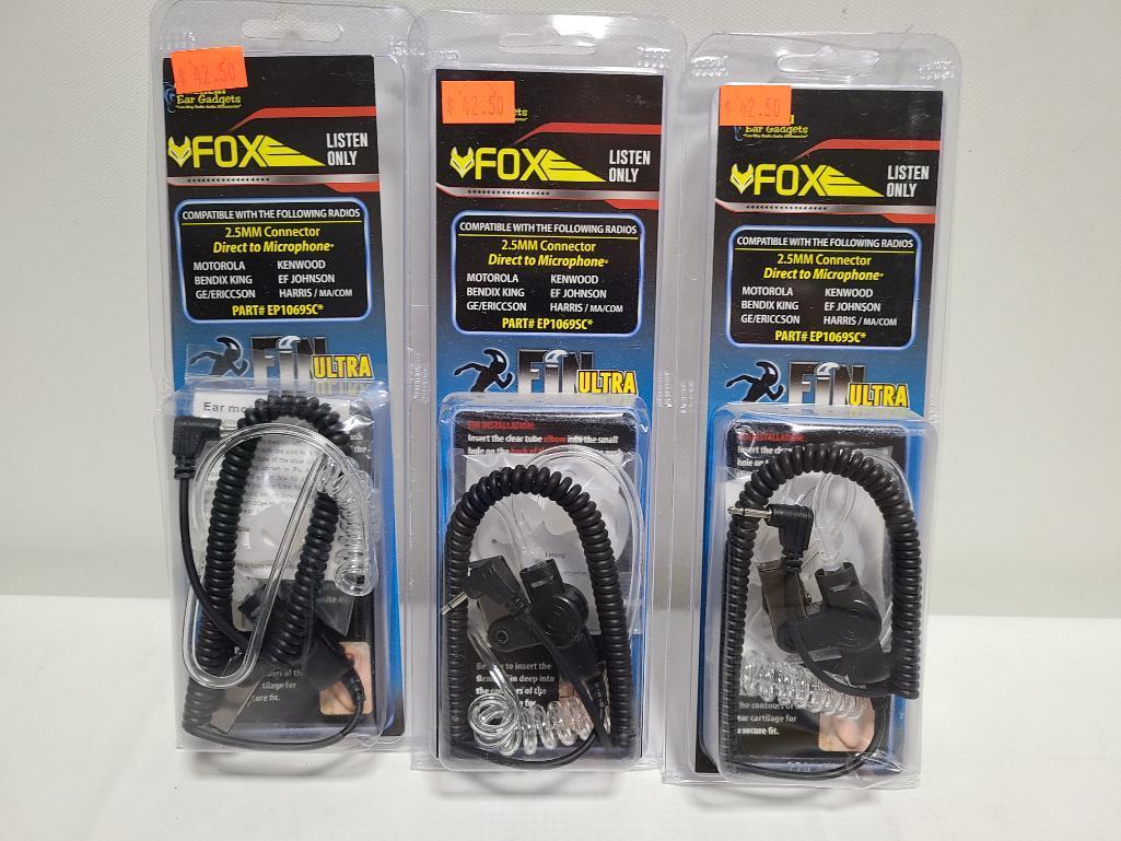 (3) Tactical Ear Gadgets FOX Listen Only Earpieces - 2.5mm Connector Direct to Microphone