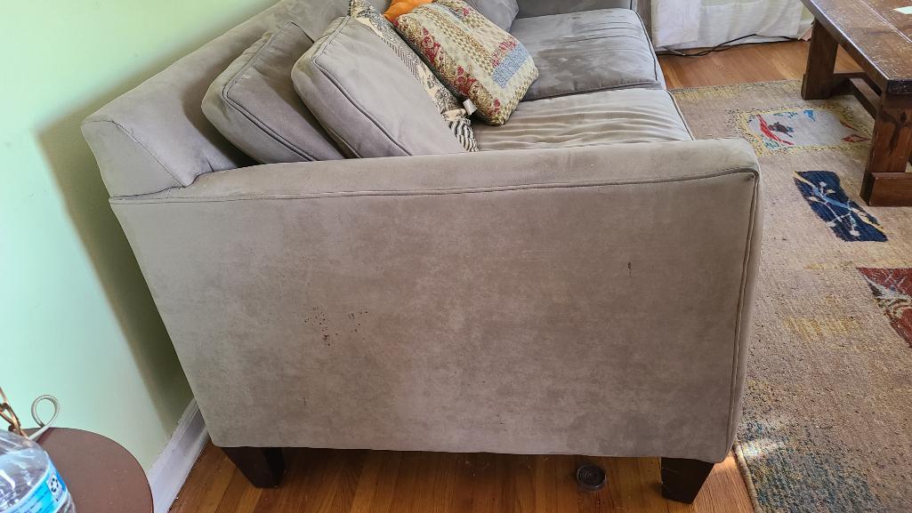 Suede Style Couch, Earthtone w/ Extra Cushions