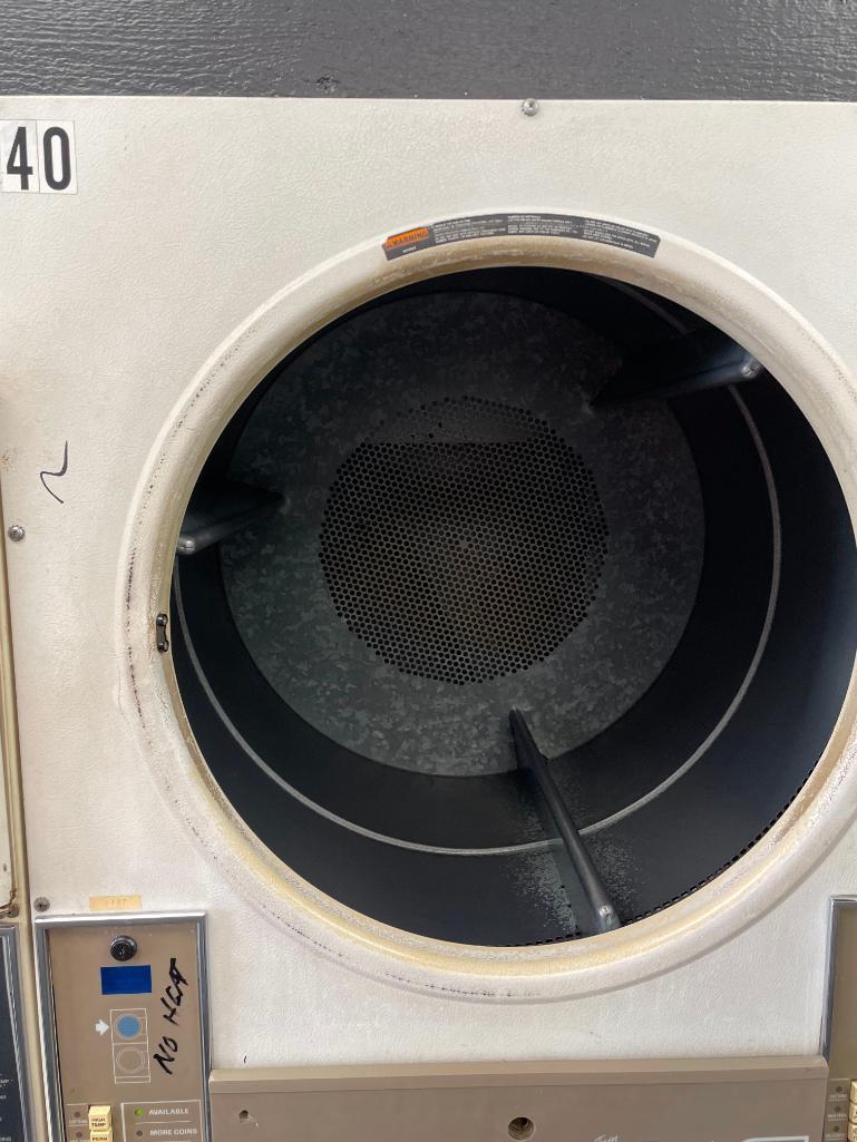 Two (2) Huebsch Originators Twin 30 Model: JTD32DG - Coin-Op Stack Tumble Dryer, No Keys